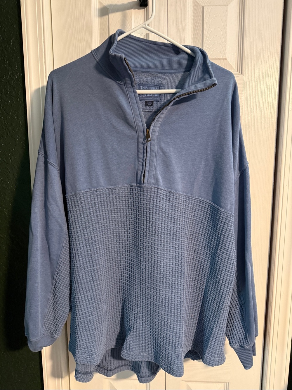 American Eagle Outfitters Light Blue Half-Zip Waffle Knit Pullover